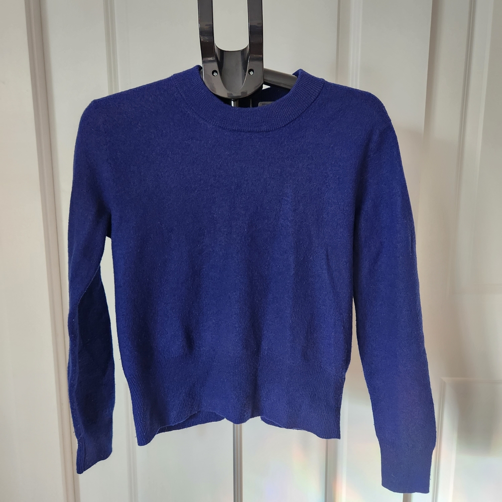 J.Crew Royal Blue Wool Blend Long Sleeve Crewneck Zip Back Sweater - Picture 1 of 4